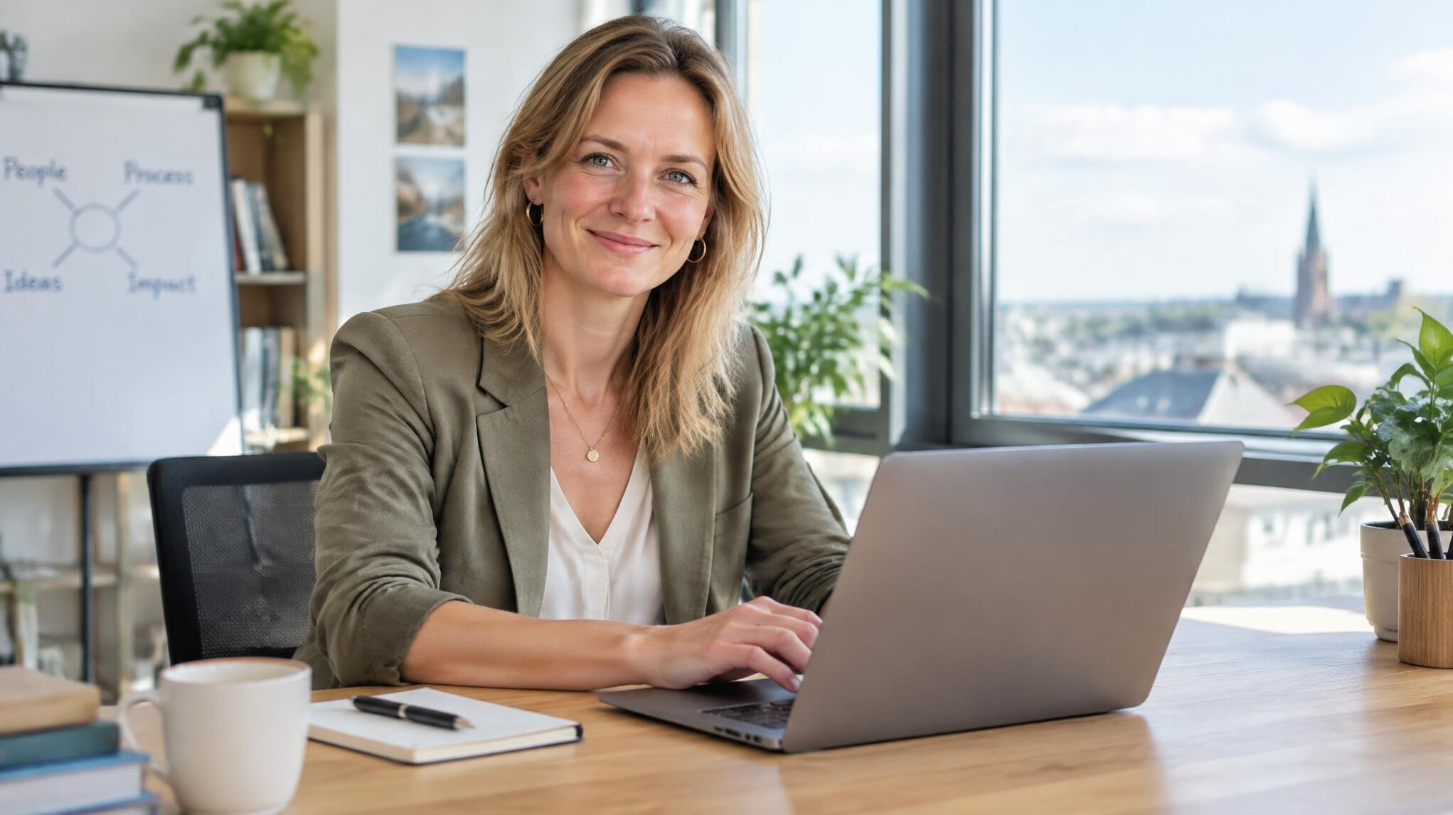 Facilitator leading a workplace empowerment session with a laptop