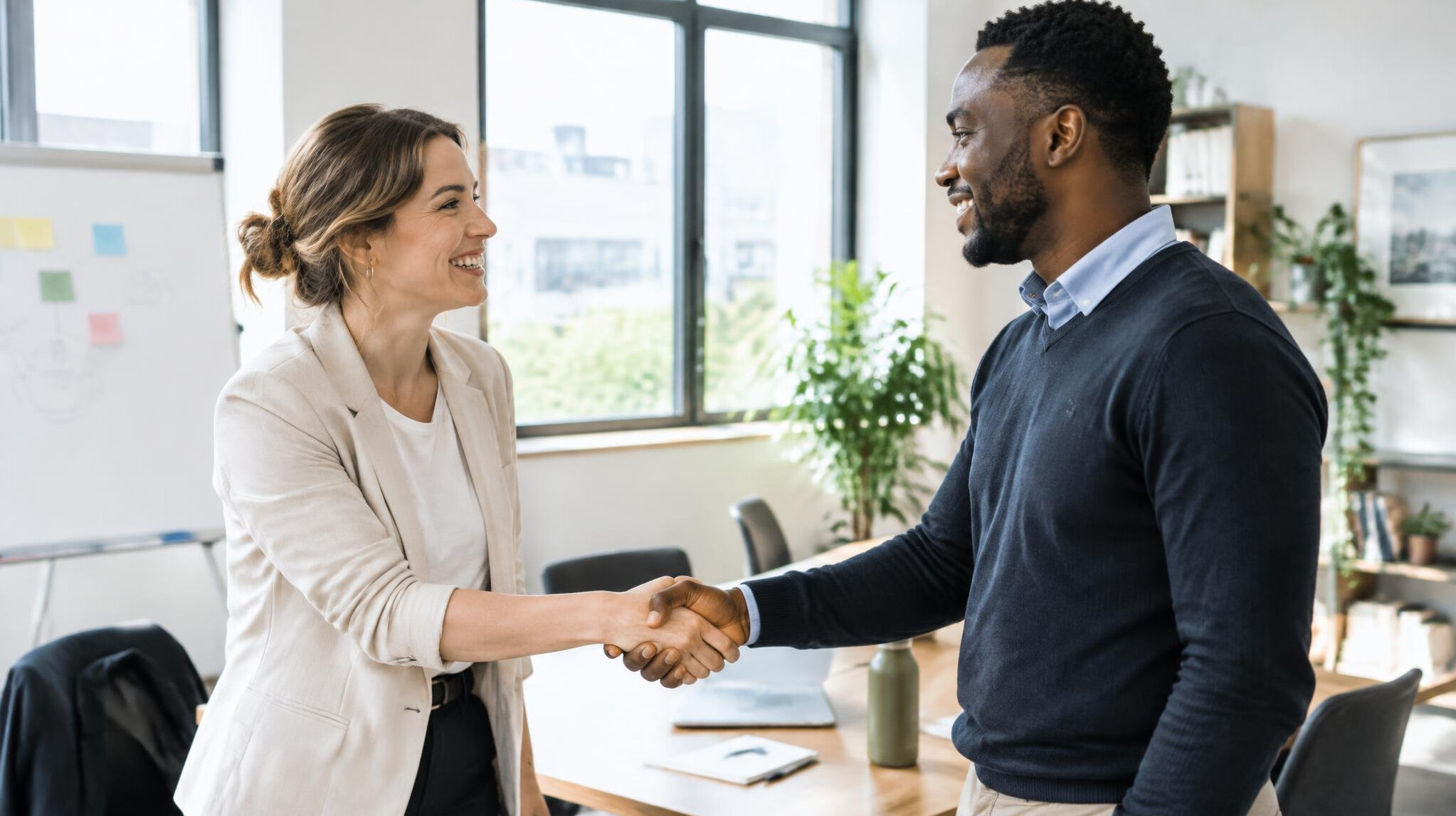 Two colleagues shaking hands after a session